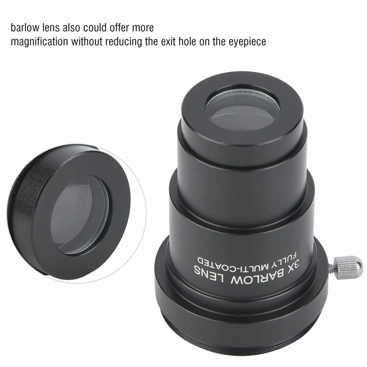 Lente Barlow 3X de 1,25 Pulgadas - Interfaz de Rosca M42 * 0.75 Lente de Metal Totalmente Multicapa - para Oculares de Telescopio Astronómico