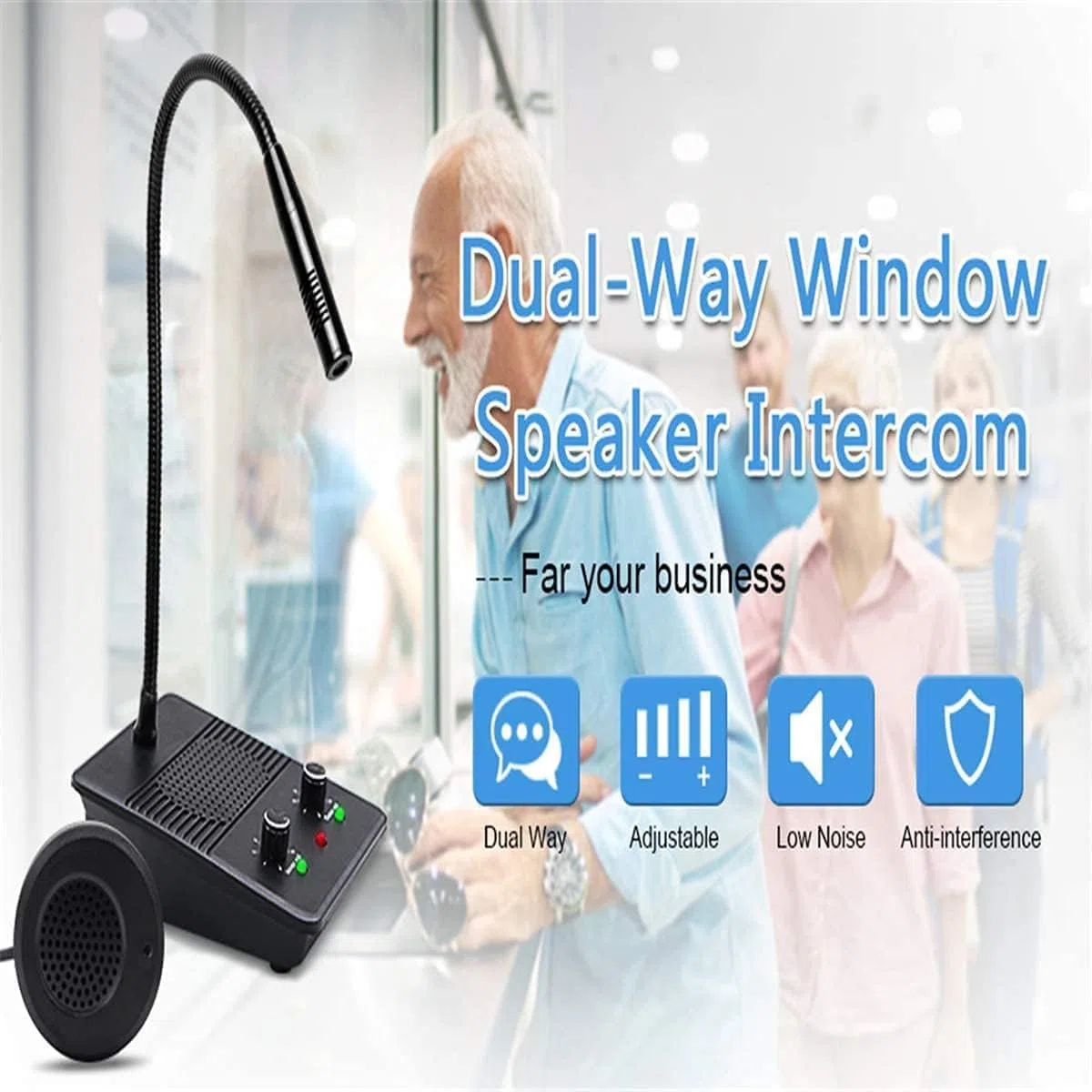 CHROX Sistema De Altavoces De Intercomunicación De Ventana, Micrófono De Ventana De Vidrio Antiinterferencias Comunicación Bidireccional para Tiendas, Bancos, Hospitales, Restaurantes