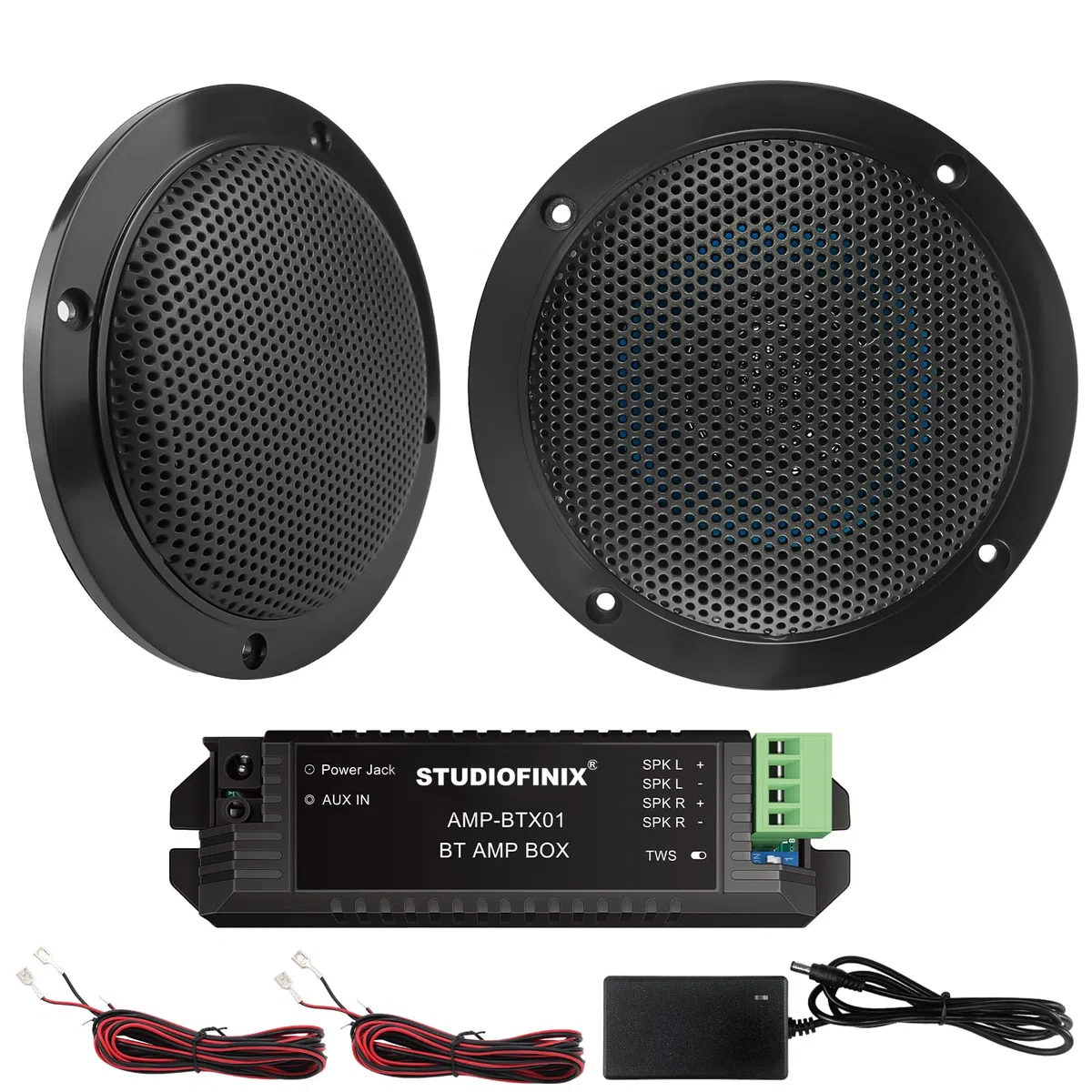 STUDIOFINIX Altavoz de 4 Pulgadas Impermeable con Bluetooth para baño, Cocina, hogar, Exterior, campistas, carritos de Golf, Barcos con Montaje de Montaje en rampa (Negro)
