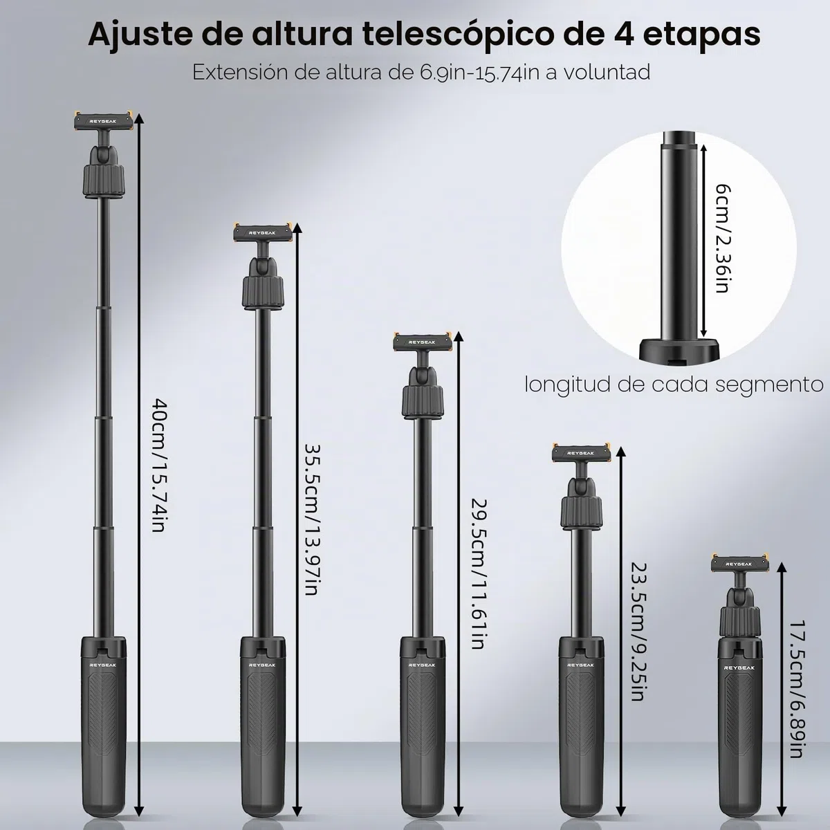 REYGEAK Ojo magnético Todo en uno, Palo Selfie Desmontable rápido, Varilla de extensión Osmo Action Mini Compatible con Osmo Action 3, Osmo Action 4, Osmo Action 5 Pro