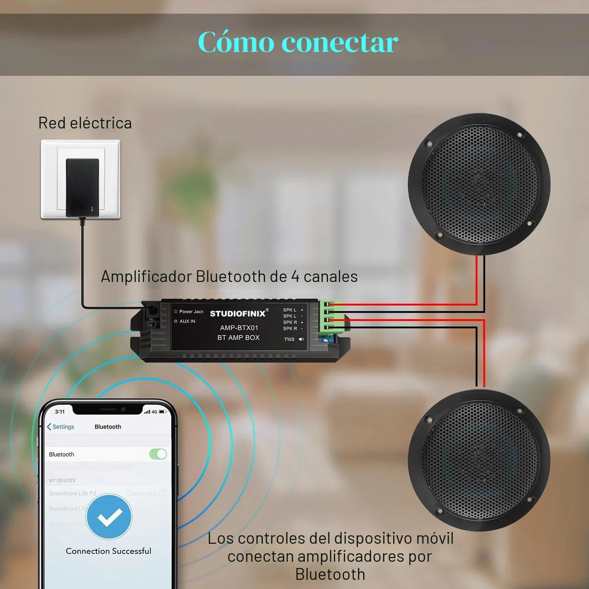STUDIOFINIX Altavoz de 4 Pulgadas Impermeable con Bluetooth para baño, Cocina, hogar, Exterior, campistas, carritos de Golf, Barcos con Montaje de Montaje en rampa (Negro)