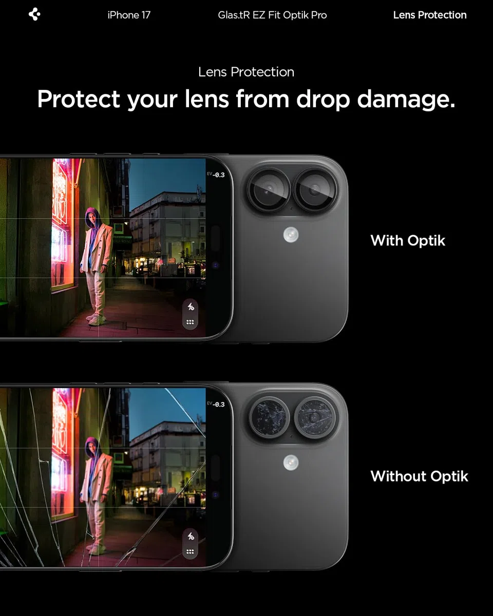 Spigen Glas.tR EZ Fit Optik Pro Protector de Cámara para iPhone 17, iPhone 16/16 Plus, Negro, 2 Unidades, Instalación Fácil, 9H Dureza, Anti-Arañazos