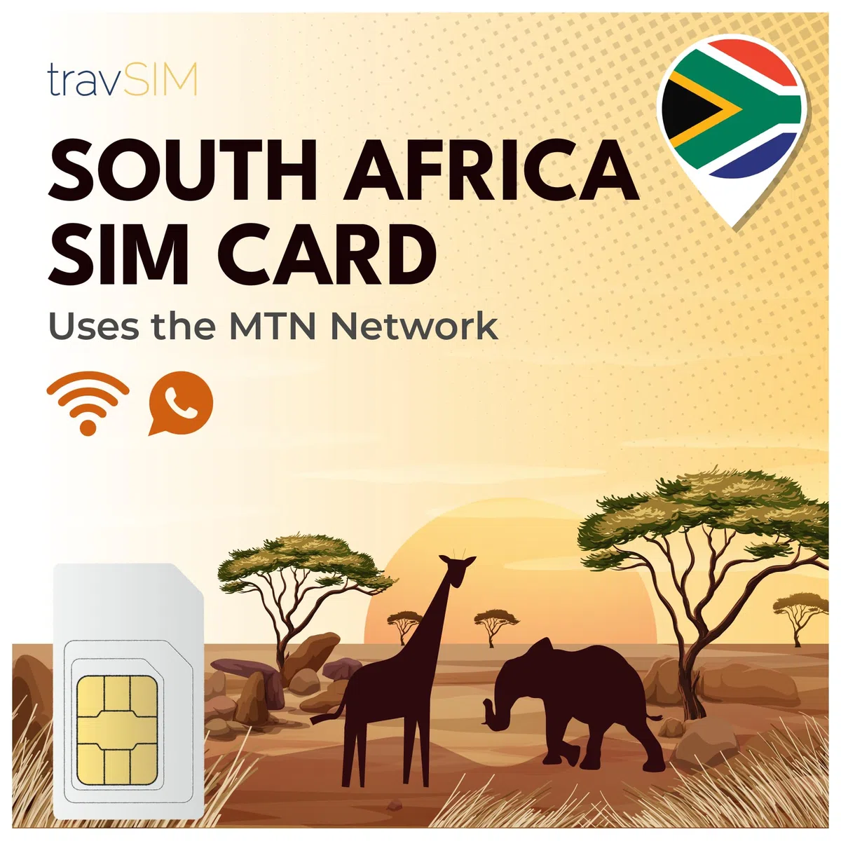 travSIM South Africa SIM Card| Utiliza la Red MTN| 20GB de Datos móviles a velocidades 4G | Tarjeta SIM para Sudáfrica Puede Hotspot hasta 3 Dispositivos| Válida Durante 14 días