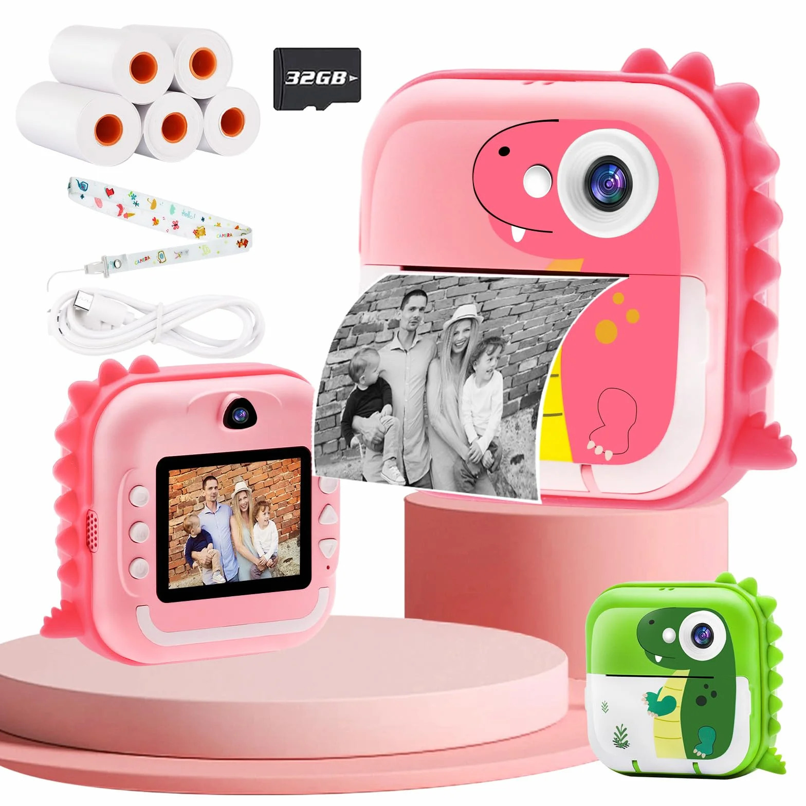 TOYOGO Cámara Instantánea para Niños, Cámara de Impresión Digital, Pantalla 2.4 Pulgadas, Video 1080P & 12 MP Doble Lente, 32G, 5 Rollos de Papel, Regalo para Cumpleaños y Navidad