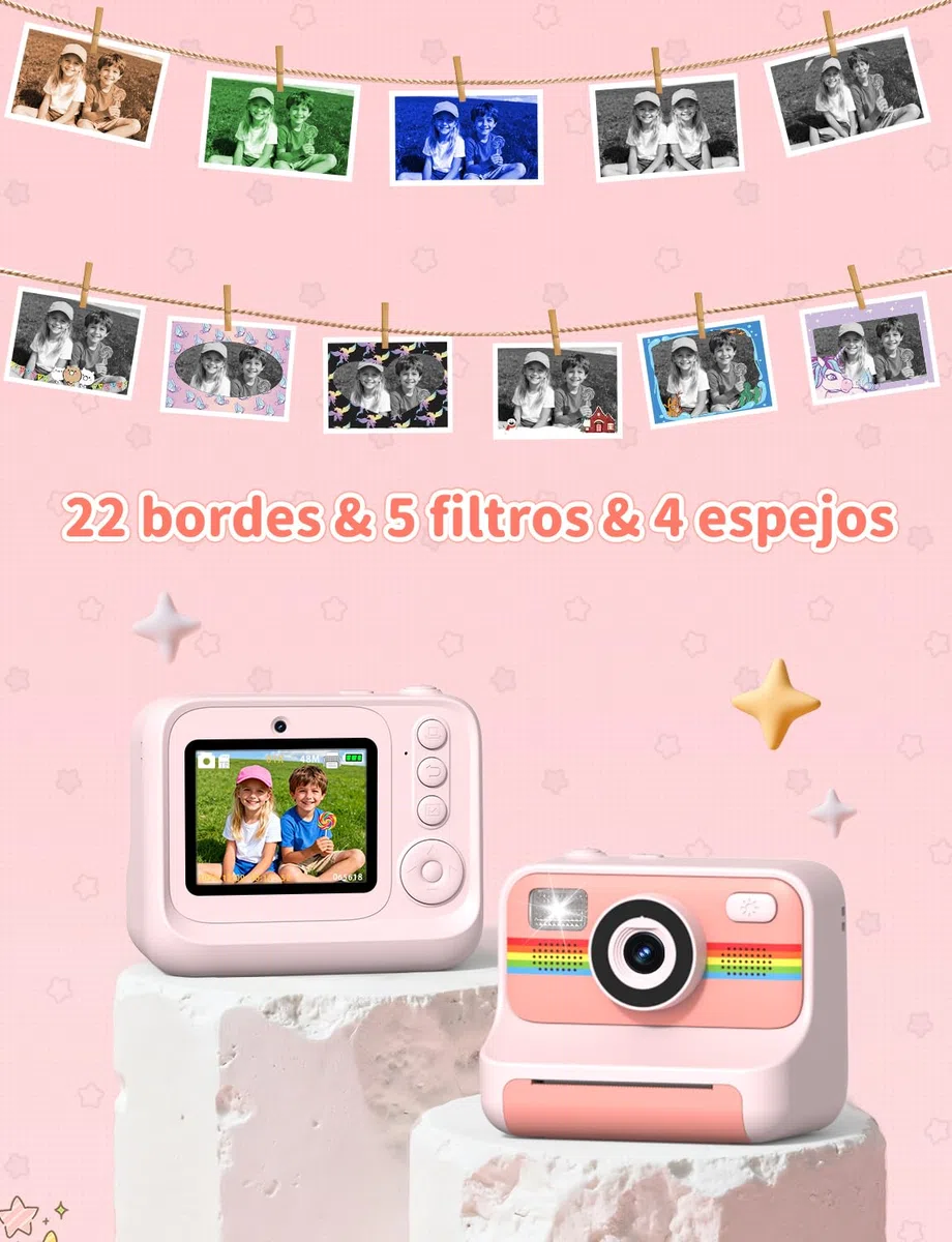 LIORQUE Camara Fotos Infantil Instantanea, 2.4'' HD 1080P Camara de Fotos Instantaneas con Tarjeta de 32G y Papel de Impresión, Bolígrafos de Colores DIY, Regalo para Niños de 3 a 12 Años (Rosa)