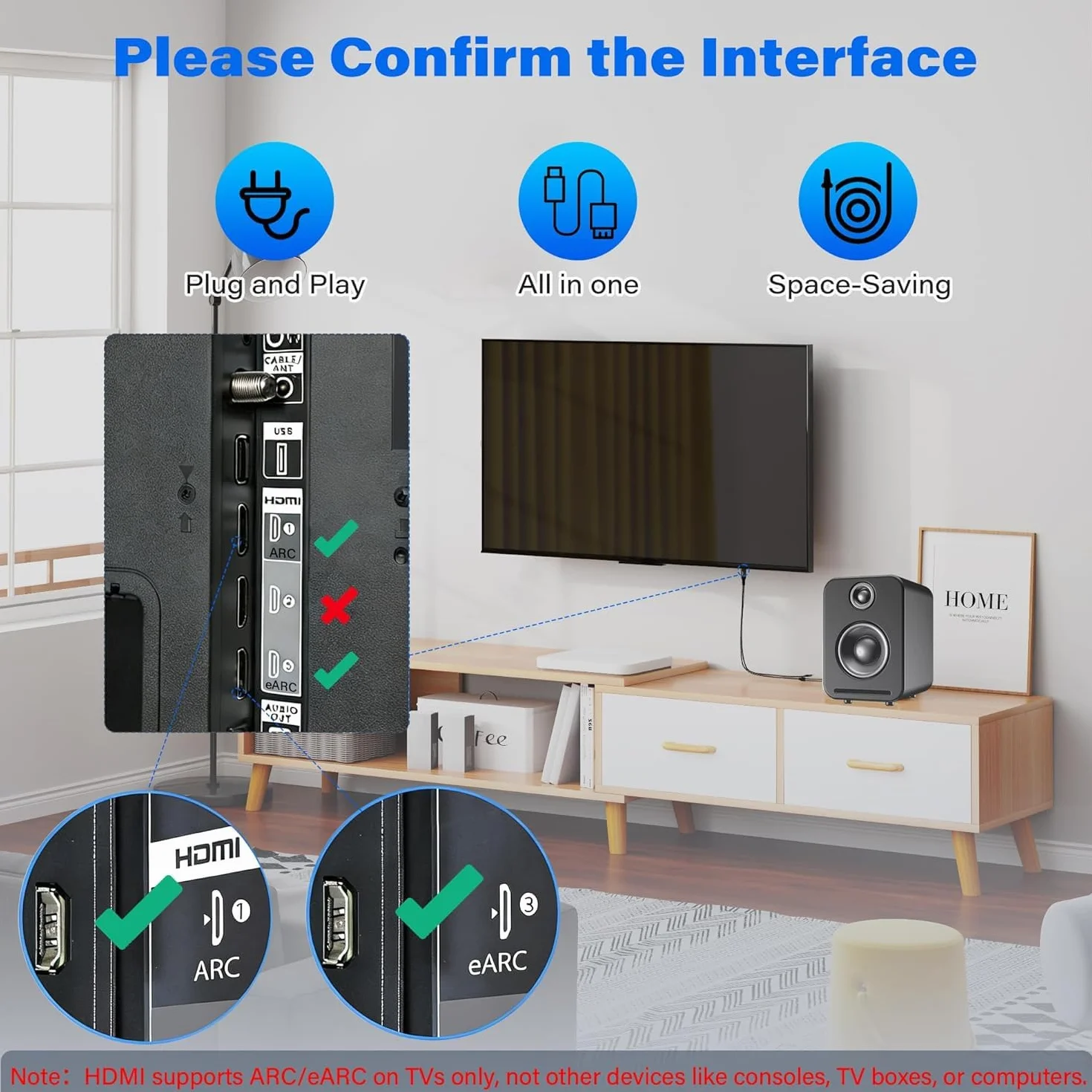 Cable convertidor unidireccional HDMI ARC/eARC de 3,5 mm a 3,5 mm AUX estéreo, cable convertidor USB de 192 kHz PCM para TV a Home Cinema Amplificador de sistema/altavoces antiguos – Plug