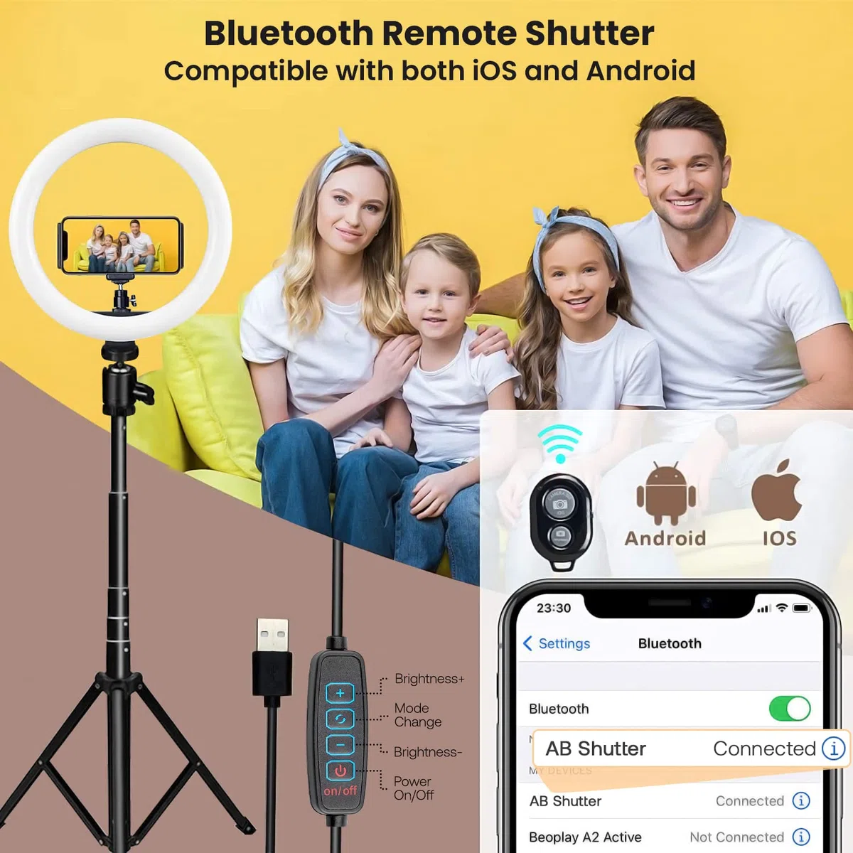 Anillo de luz con trípode y Soporte para teléfono, luz Circular LED Regulable de 10.2 Pulgadas con 3 Modos y 10 de Brillo, Control Remoto Bluetooth para Selfie, Maquillaje, Youtube, Video