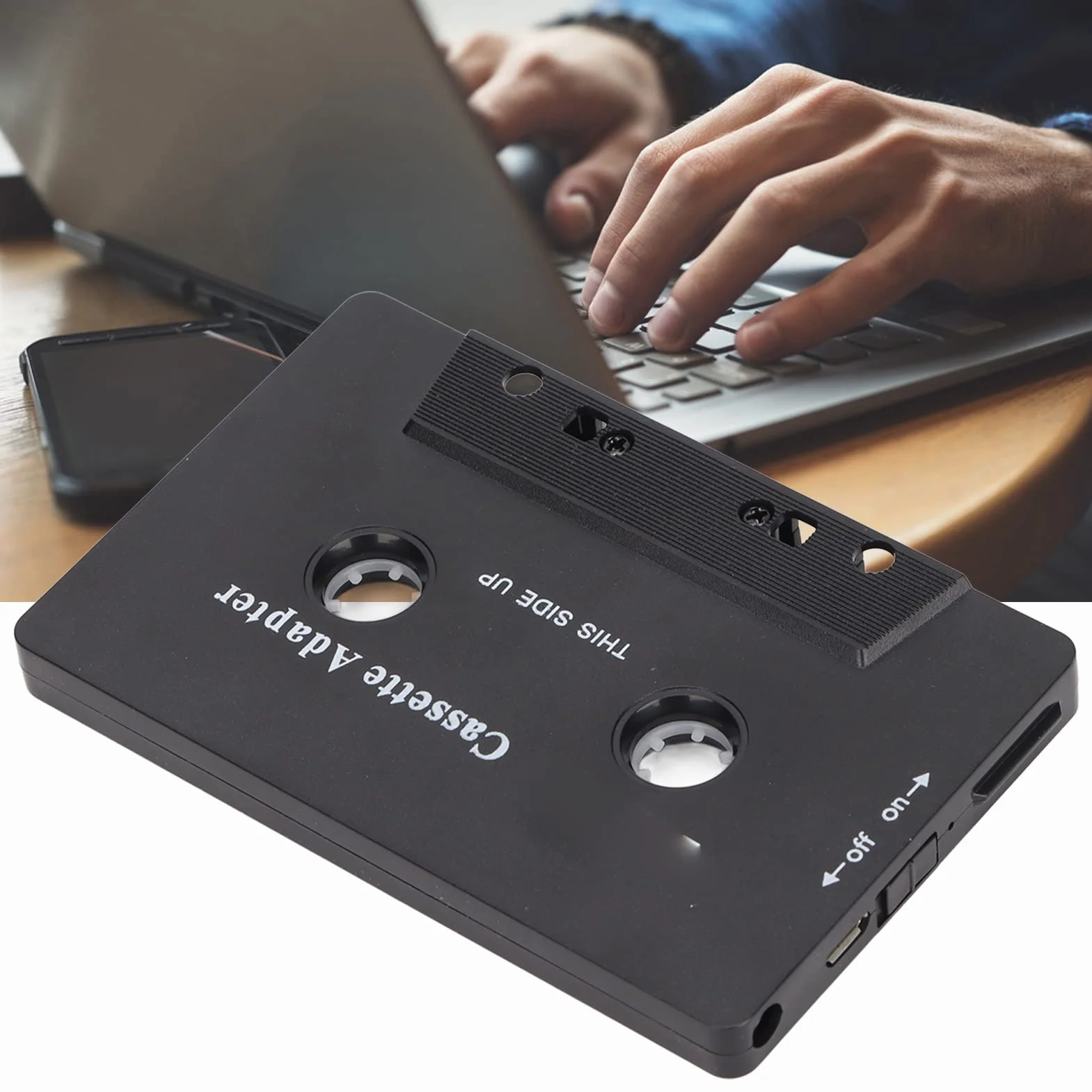 Adaptador de Casete Bluetooth, Receptor Auxiliar de Cinta de Alta Fidelidad Estéreo con Reducción de Ruido para Tableta de Automóvil, Compatible con Cualquier Teléfono Móvil,