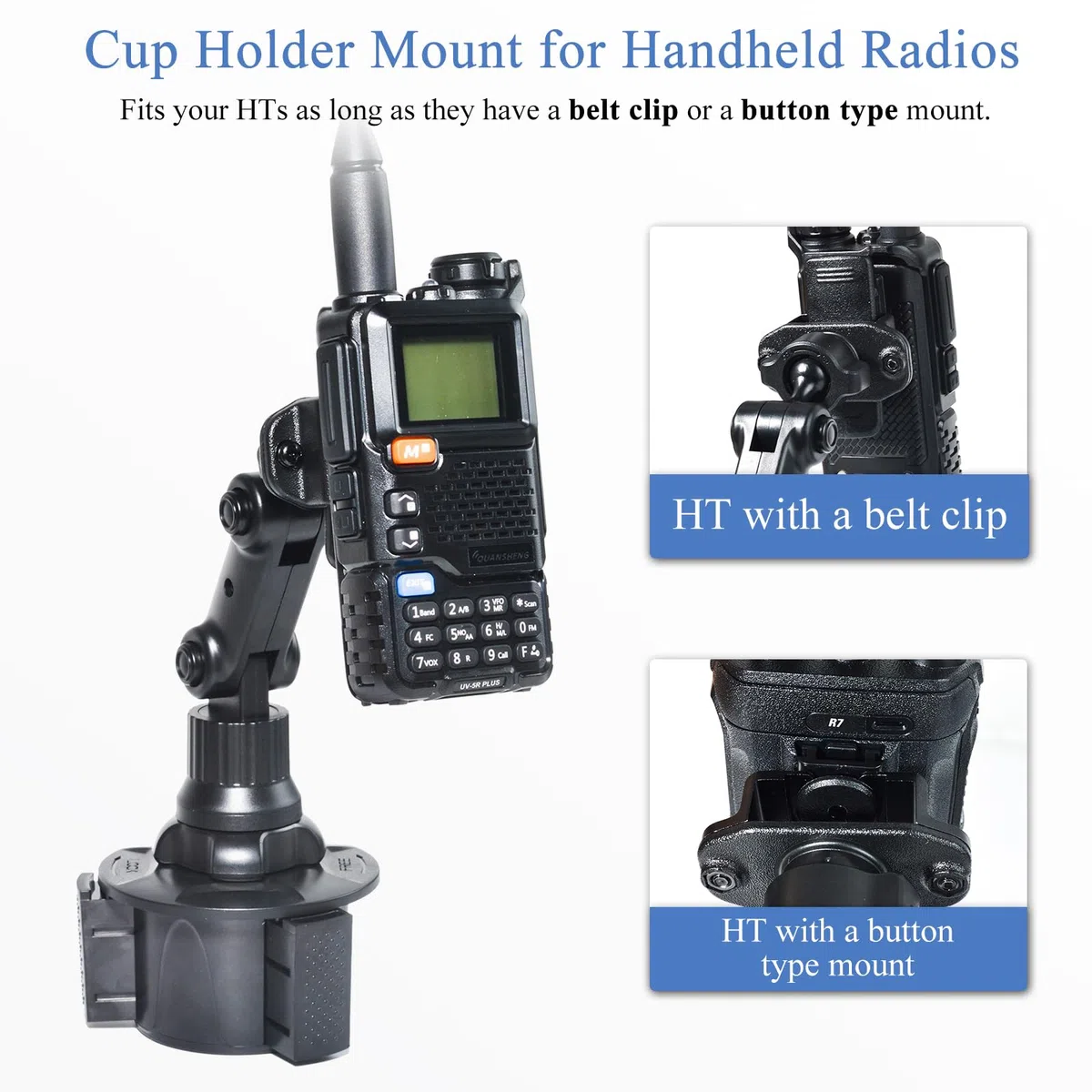 Soporte para Walkie-Talkie para Porta-Vasos de Coche, Porte-Radio/Micrófono Altavoz con Brazo de Soporte de Ángulo Ajustable, Compatible con Motorola Kenwood Wouxon BaoFeng Quansheng Midland