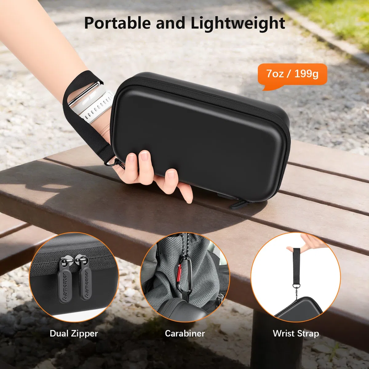 AMAZEAR Funda para dji Osmo Pocket 4, Osmo Pocket 4 Accesorios – Bolsa de Transporte compacta con Correa de muñeca y mosquetón, Estuche Protector para Accesorios, Almacenamiento y protección, Negro