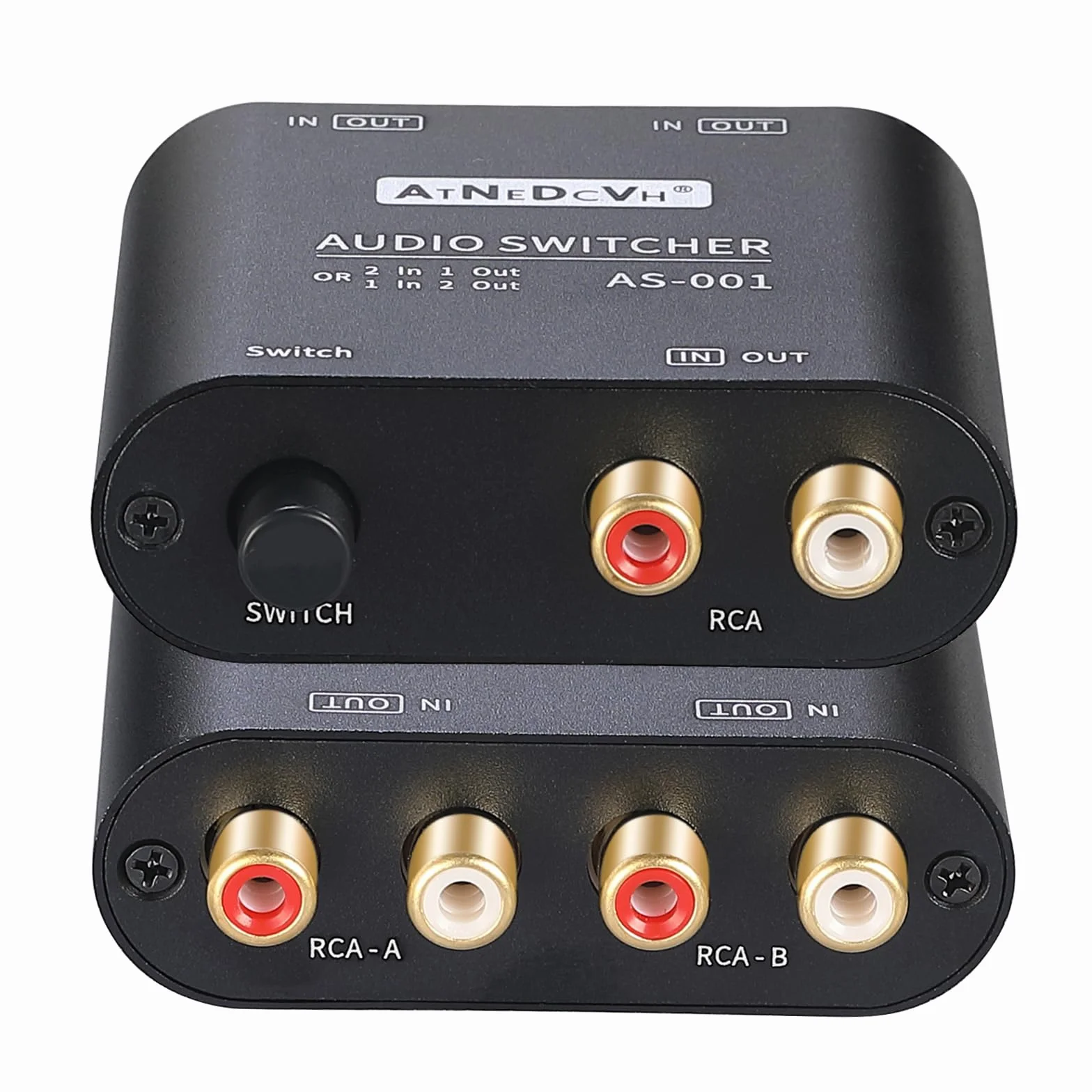 1 entrada 2 salidas / 2 entradas 1 salida Conmutador de audio bidireccional compatible con puerto RCA, estéreo de 2 vías L/R Canal de sonido Altavoz Auriculares Selector de interruptor de