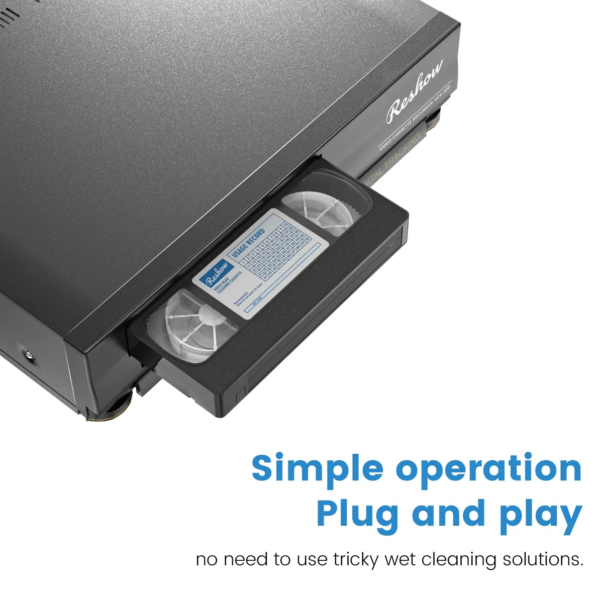 Reshow VHS Limpiador de cabezal de video para reproductores VHS/VCR, tecnología seca, no requiere líquido, reutilizable 30 veces, DRY 2