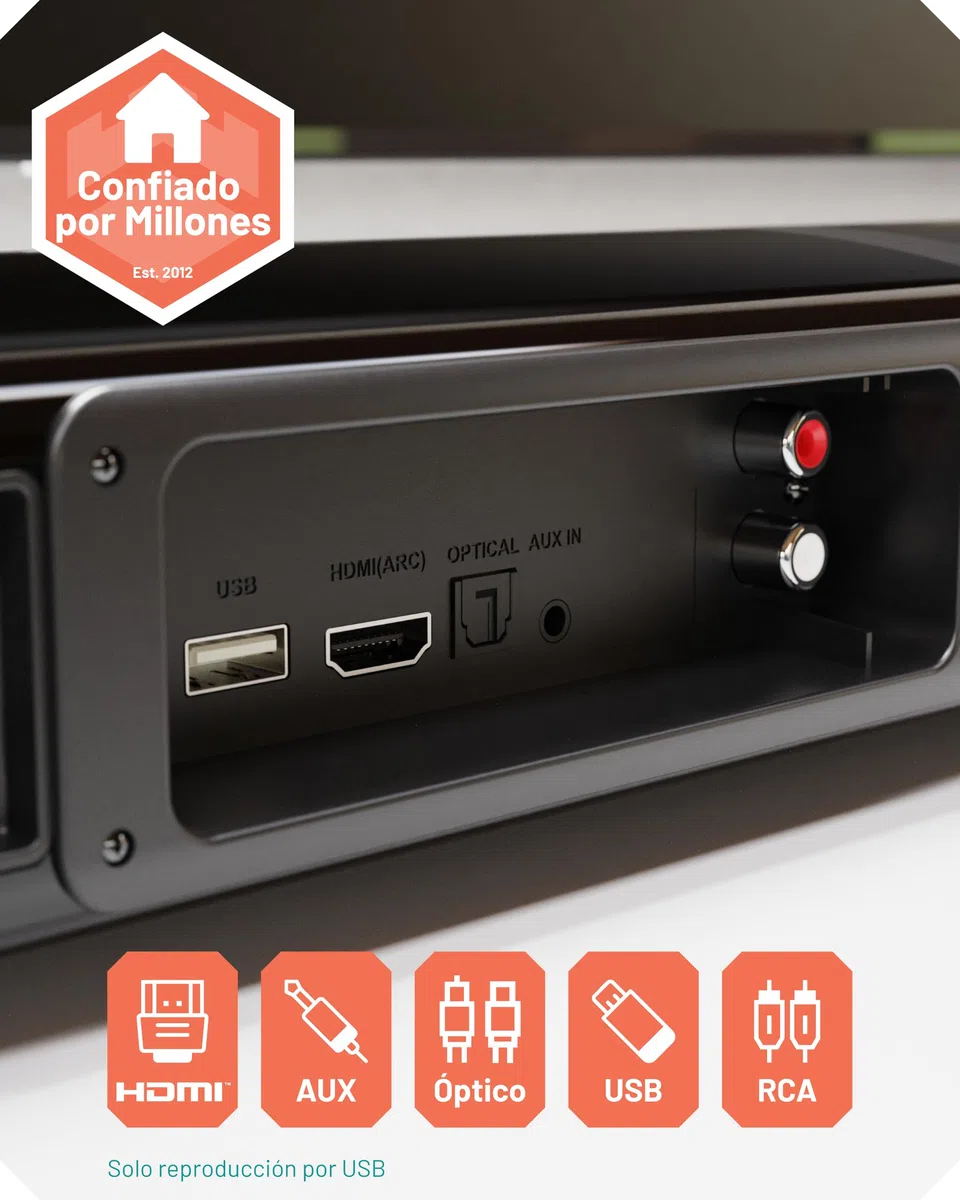 Oakcastle SB80 Barra de Sonido 200W 2.1 Canales Bluetooth 5.3 HDMI ARC Óptica AUX USB Soundbar