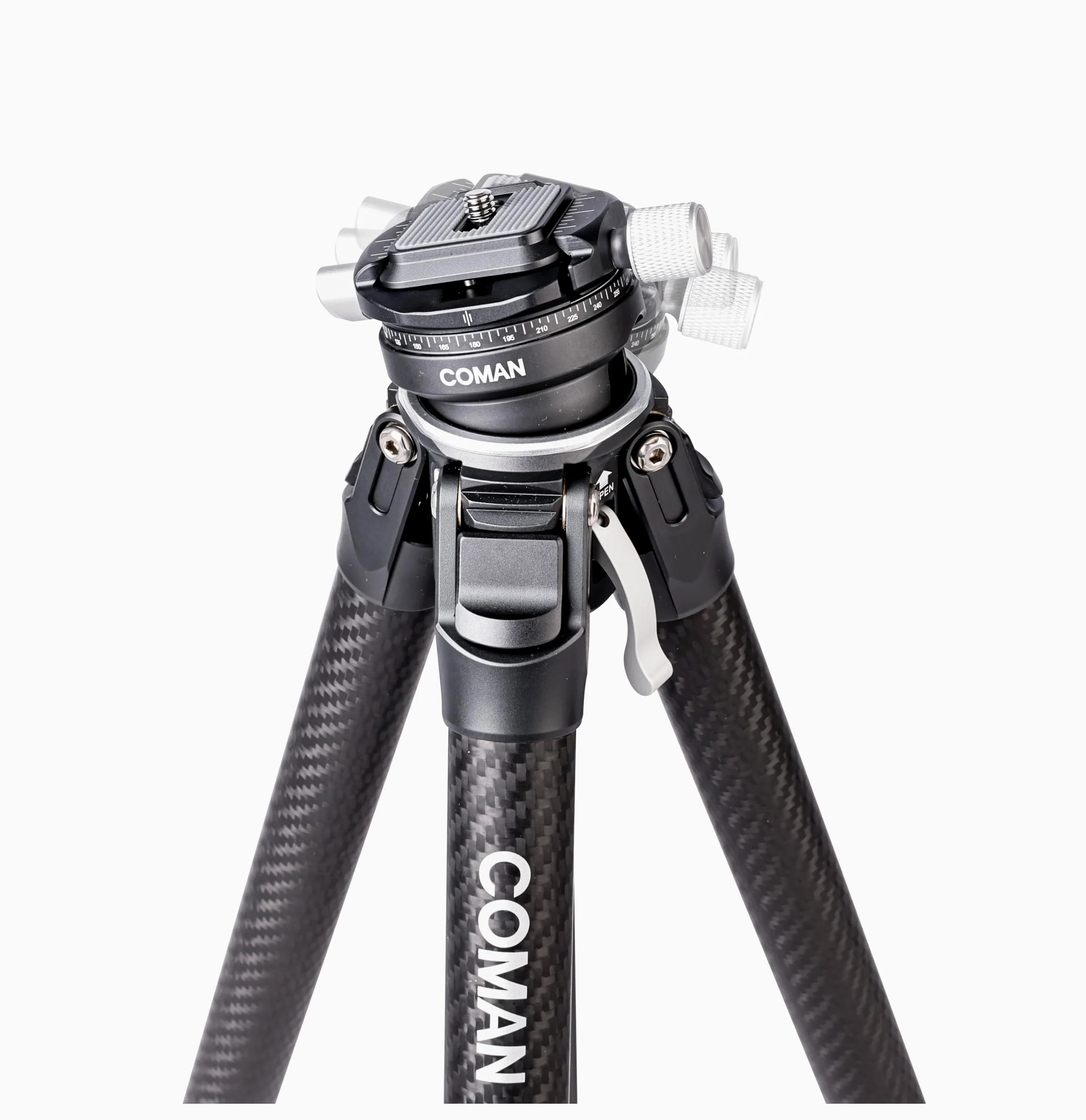 COMAN Zero Y Trípode de cámara Tripod Carbon Fibre con Cabeza esférica panorámica de 360° y trípode de vídeo Arca Swiss para Todas Las cámaras DSRL, Columna Central cargable hasta 18kg