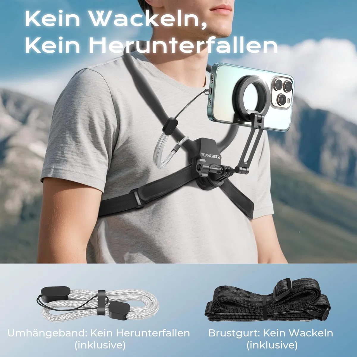 Soporte magnético para el cuello POV Vlog manos libres, soporte para el cuello con anillo magnetizador, grabación de video para iPhone 17, 16, 15, 13 Series Android Smartphone【2026 Extra Long Version】
