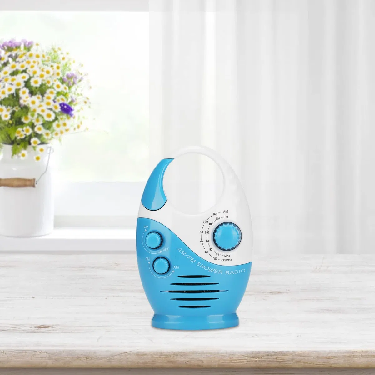 ciciglow Radios de Ducha Portátiles, Altavoz de Botón Am FM Impermeable Ajustable, Altavoces de Ducha de Baño Radio Inalámbrica con Asa Superior