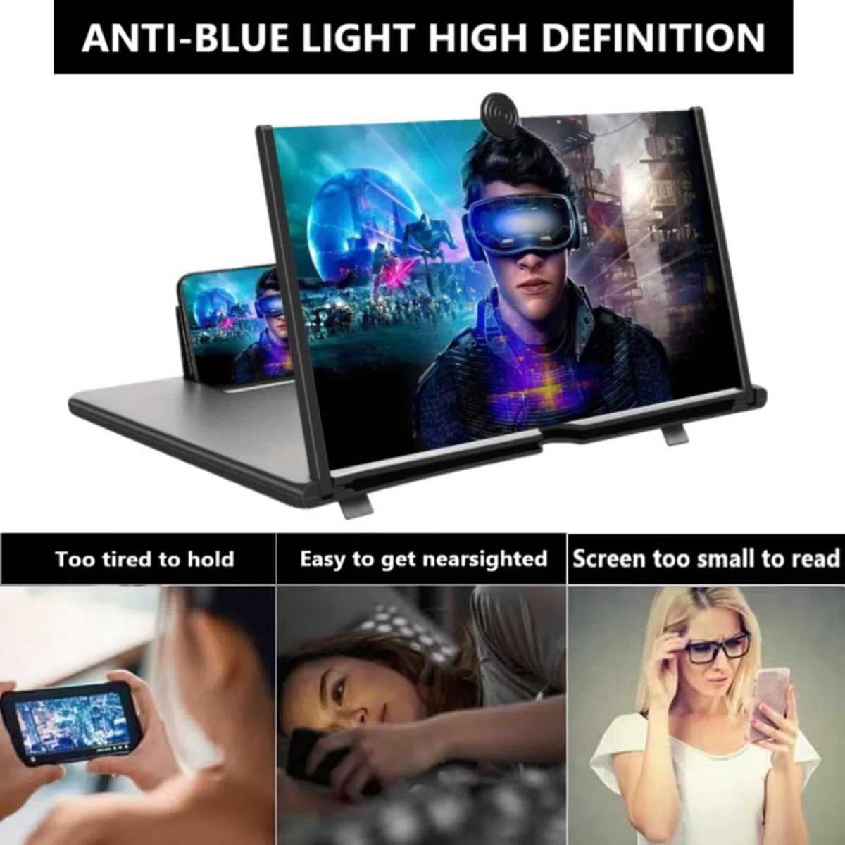 Amplificador de Pantalla de móvil, 16 Pulgadas HD Lupa para movil, Amplificador de Pantalla, para Todos los Smartphones, para Ver películas y Videos (Negro)
