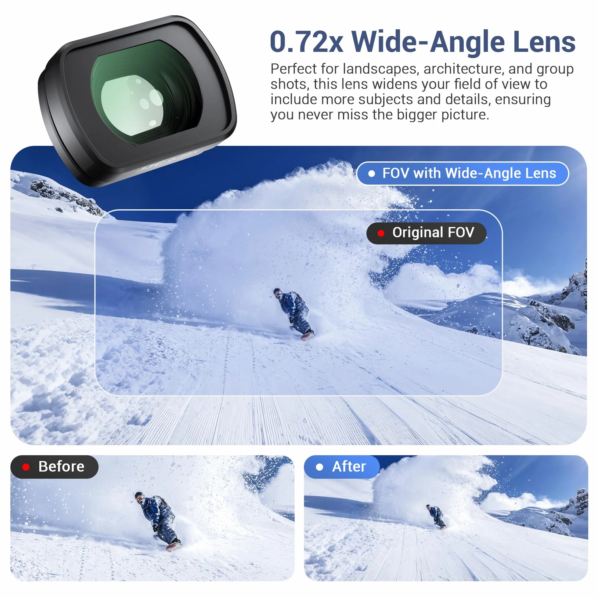 JJC lente gran angular para DJI Osmo Pocket 3, filtro magnético multicapa 0.72x ancho sin viñeteo, accesorio de visión ampliada externa