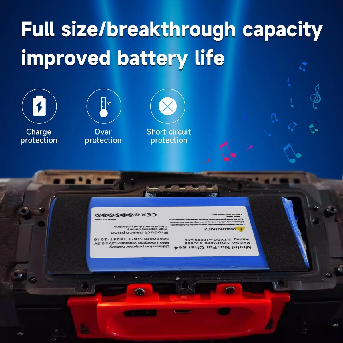 CITYORK Batería de ion de litio para JBL Charge 4, 4J, 4BLK, 3,7 V, 10200 mAh, compatible con Charge 4BLUAM, P/N ID998, SUN-INTE-118, 1INR19/66-3