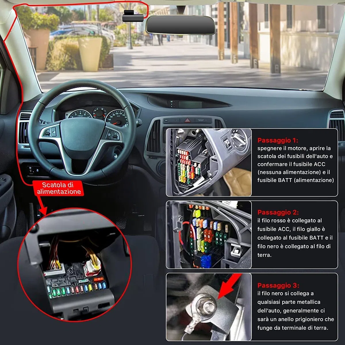 GKU Hardwire-Kit Tipo C, Cable de Carga de Coche de 3,5 Metros, monitorización de Aparcamiento con protección de Baja tensión, 12V- 24V a 5V 3A(para D700 D600pro D900 Dash CAM)