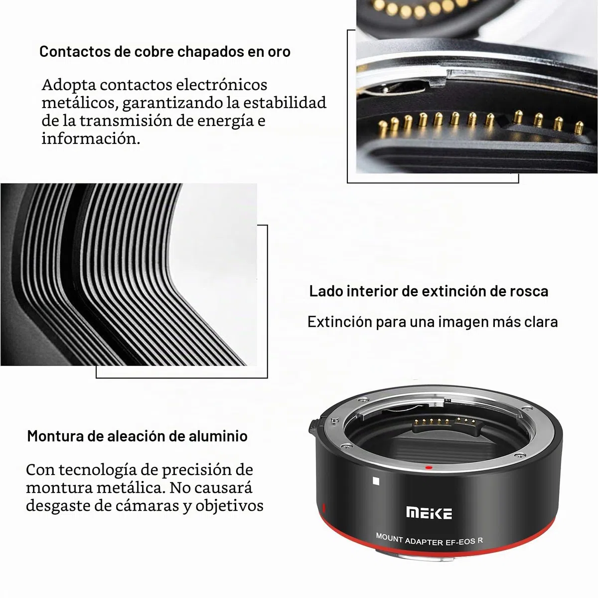Meike MK-EFTR-A - Adaptador de Lente de Metal EF-EOSR Convertidor de Montaje de Enfoque automático para Lentes Canon EF/EF-S a cámaras EOS-R EOS-RP R5 R6 C70 y Red Komodo