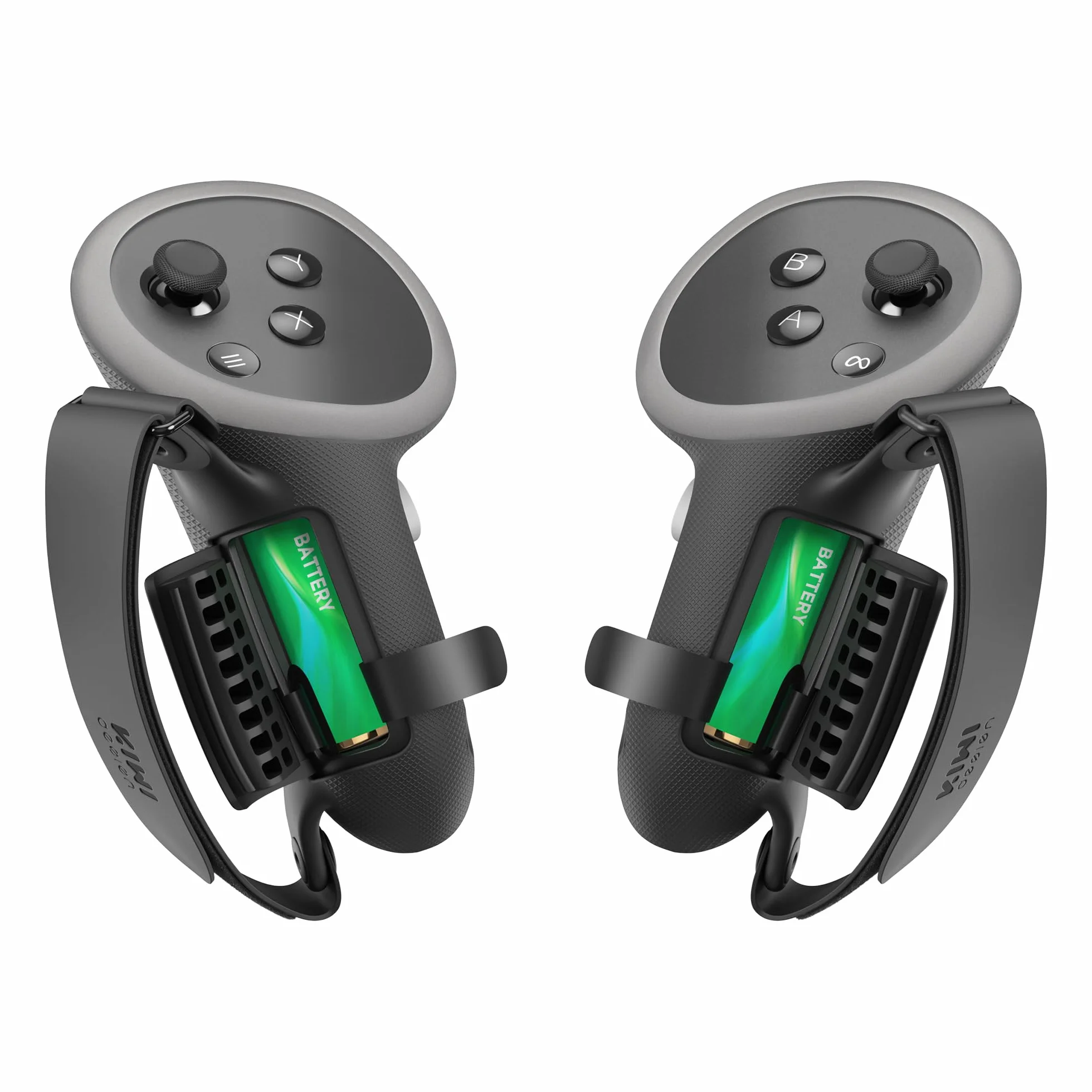 KIWI design Cubierta de agarre actualizada compatible con accesorios Meta Quest 3S/Quest 3, con protección de apertura de batería y correa de tobillo (negro)