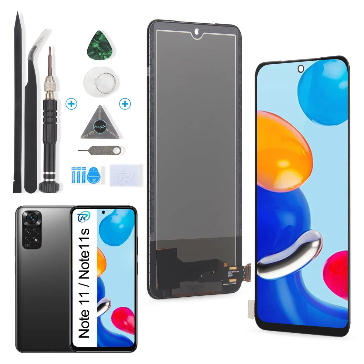 RongZy para Xiaomi Redmi Note 11S/Redmi Note 11 LCD+Pantalla Táctil Digitalizador Asamblea Reemplazo +Reparación Herramientas(Negro)