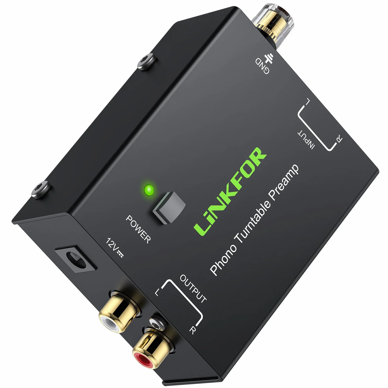LiNKFOR Preamp de Fono pp900 Ultracompacto Preamplificador de Tocadiscos Bajo Ruido con Entradas y Salidas RCA, Adaptador de Corriente 12V/1A Mini Preamp de Fono para Tocadiscos