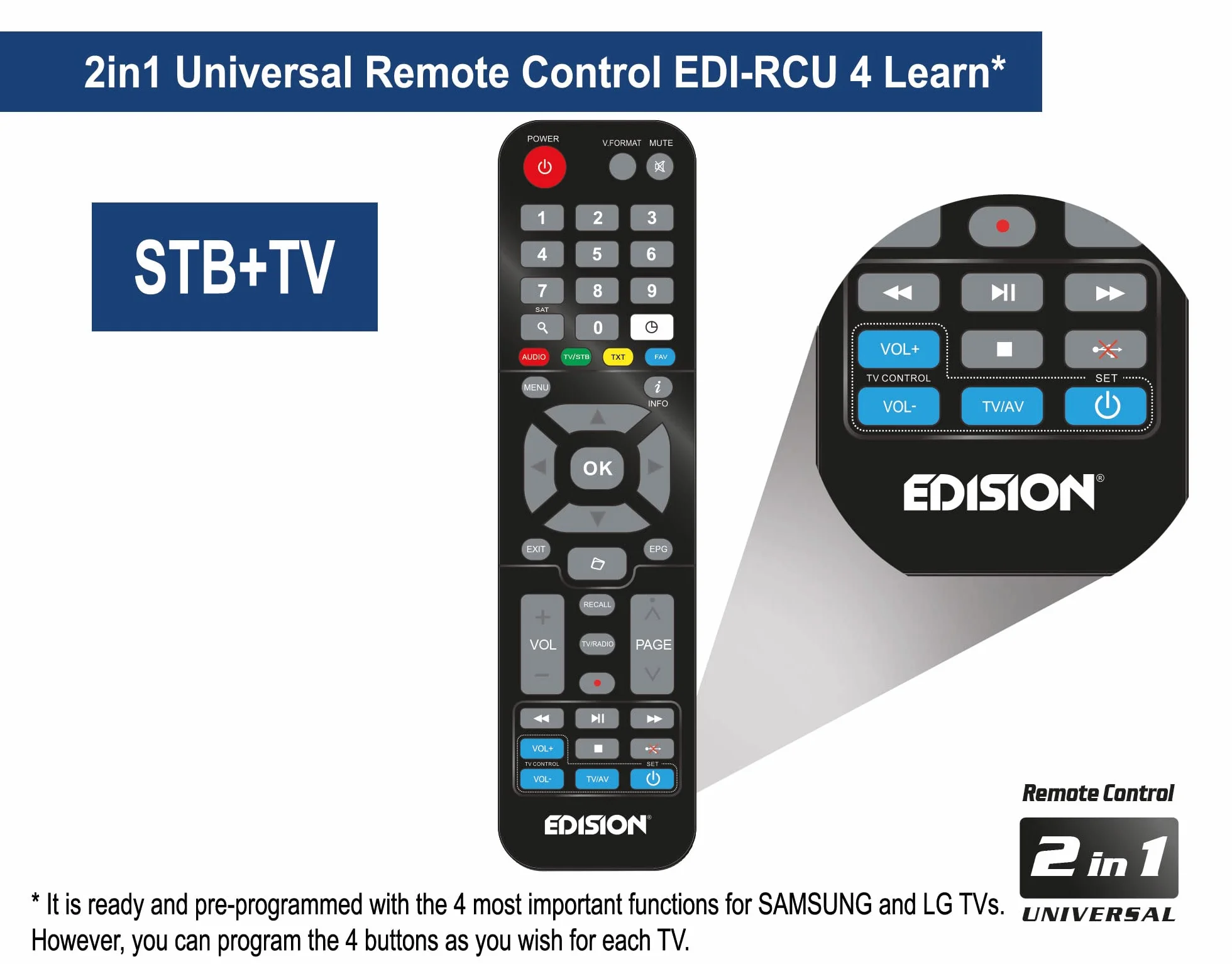 EDISION Picco S2 Pro Full HD Receptor de satélite Digital DVB-S2 H.265 HEVC, WiFi a Bordo, Multistream, HDMI, SCART, SPDIF, USB, IR, Lector de Tarjetas, Mando a Distancia Universal 2en1