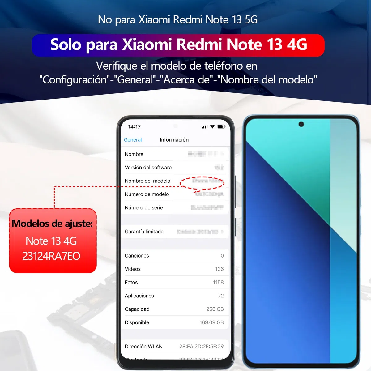 RongZy Pantalla para Xiaomi Redmi Note 13 4G 23124RA7EO LCD Reemplazo de Pantalla LCD para Xiaomi Redmi Note 13 4G LCD Digitizer Pantalla táctil Montaje Reemplazo con Herramientas (Negro con Marco)
