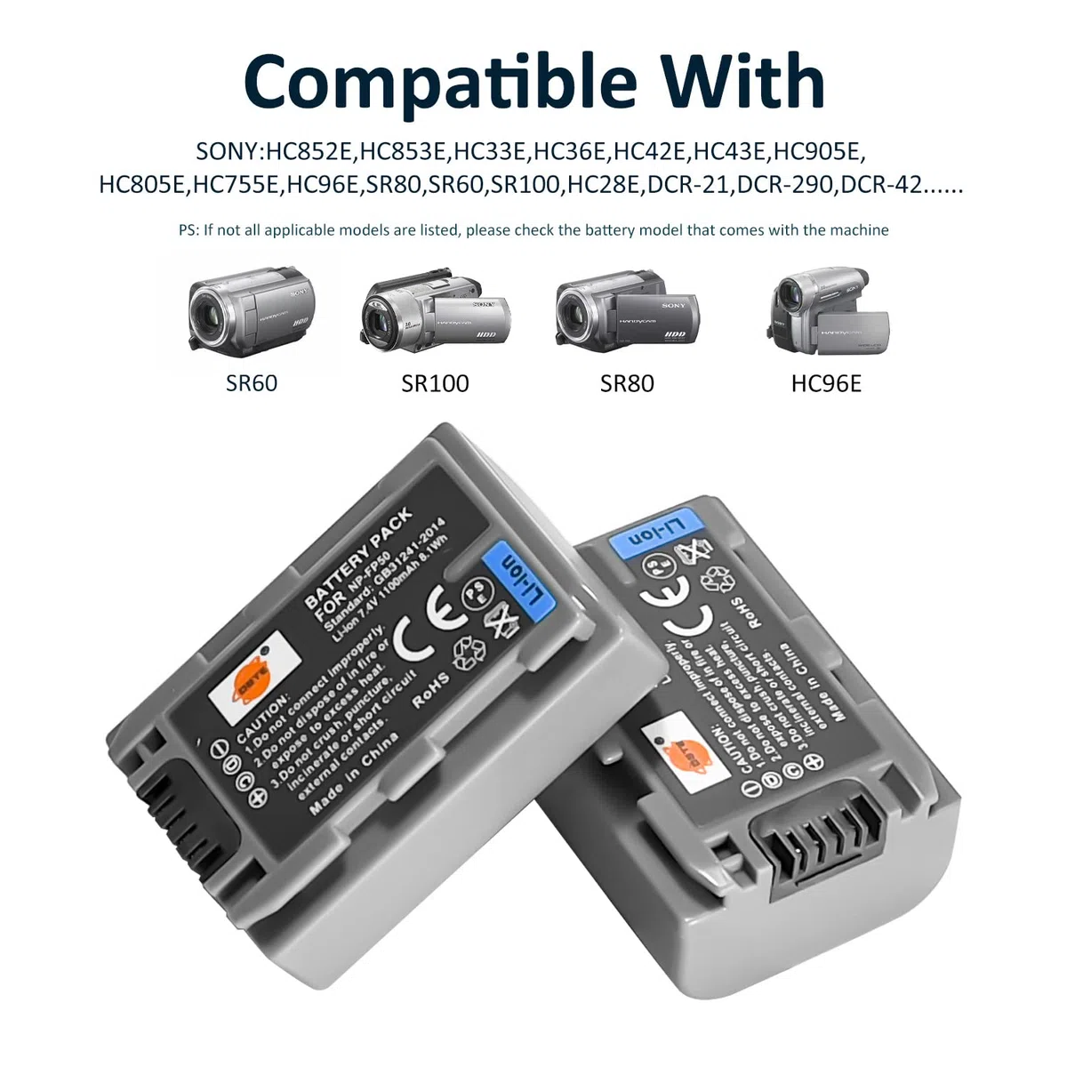 DSTE 2PCS NP-FP50 Batería Cargador Compatible para Sony NP-FP30, NP-FP60, NP-FP70, NP-FP71, DCR-DVD203, DCR-DVD203E, DCR-DVD205E, DCR-DVD304E, DCR-DVD305, DCR-DVD403
