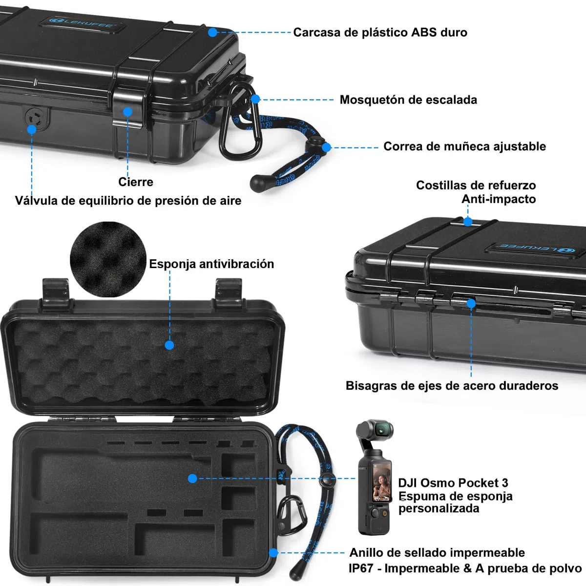 LEKUFEE Estuche Rígido Impermeable para dji Osmo Pocket 4, dji Pocket 3, Pack Estándar, Pack para Creadores, Pack Esencial y Accesorios (Bolsa Solamente)