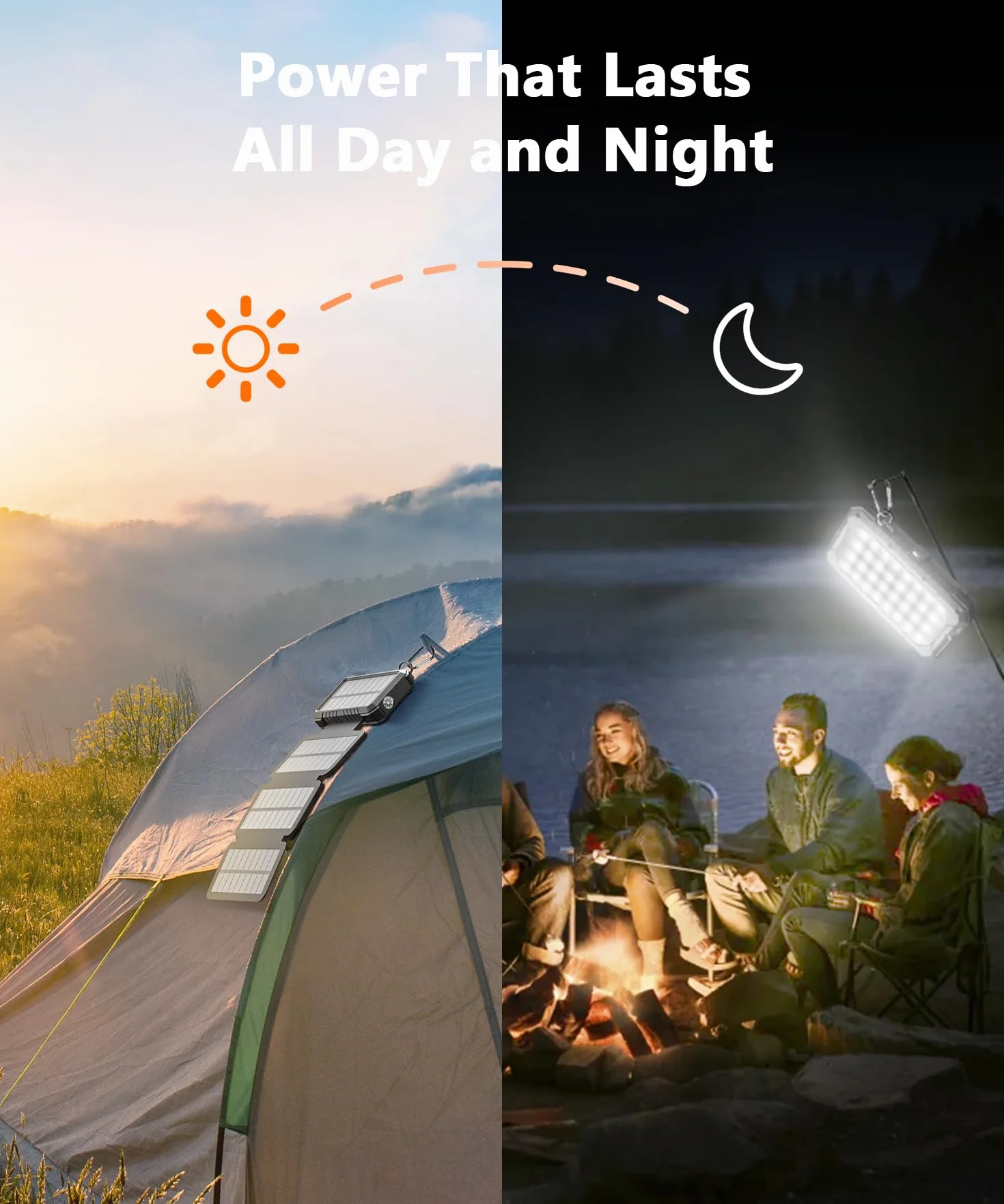 Power Bank Solar 26800mAh con 4 Paneles Solares, Cargador Solar USB-C 18W Carga Rápida con luz de Camping y Linterna (SOS) para Teléfono, Batería Externa para Exteriores Emergencia Apagones