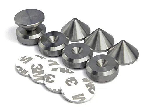 PrecisionGeek Acero inoxidable puntas/spikes de desacople para altavoces + 3M adhesiva almohadilla de espuma