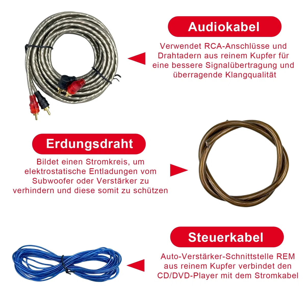 Juego de cables de subwoofer 4GA de 5 m