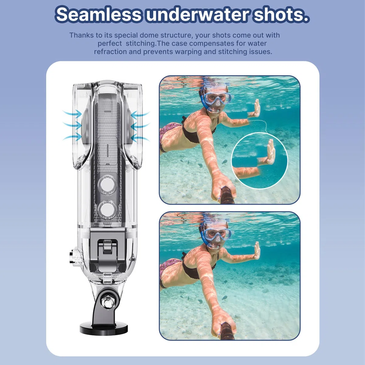 Funda Impermeable para Cámara de Acción 360 X3, Carcasa de Buceo de 45 M para 360 X3, Carcasa Protectora Subacuática con Accesorios Adaptadores de Montaje de Soporte