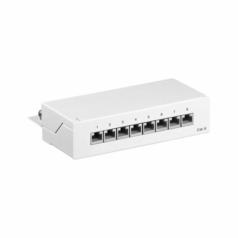 Goobay Cat 6 Mini/Desktop Patch Panel, 8 puertos, color blanco – STP, color blanco