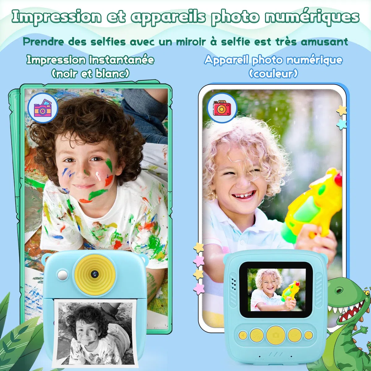 Dhapy Camara Fotos Infantil Instantanea, Cámara De Fotos Infantil De 48 MP con Papel De Impresión Y Tarjeta TF De 32 GB, Camara Fotos Instantaneas 1080P, Regalo Niños Y Niñas De 3 4 5 6 7 8 Años Azul