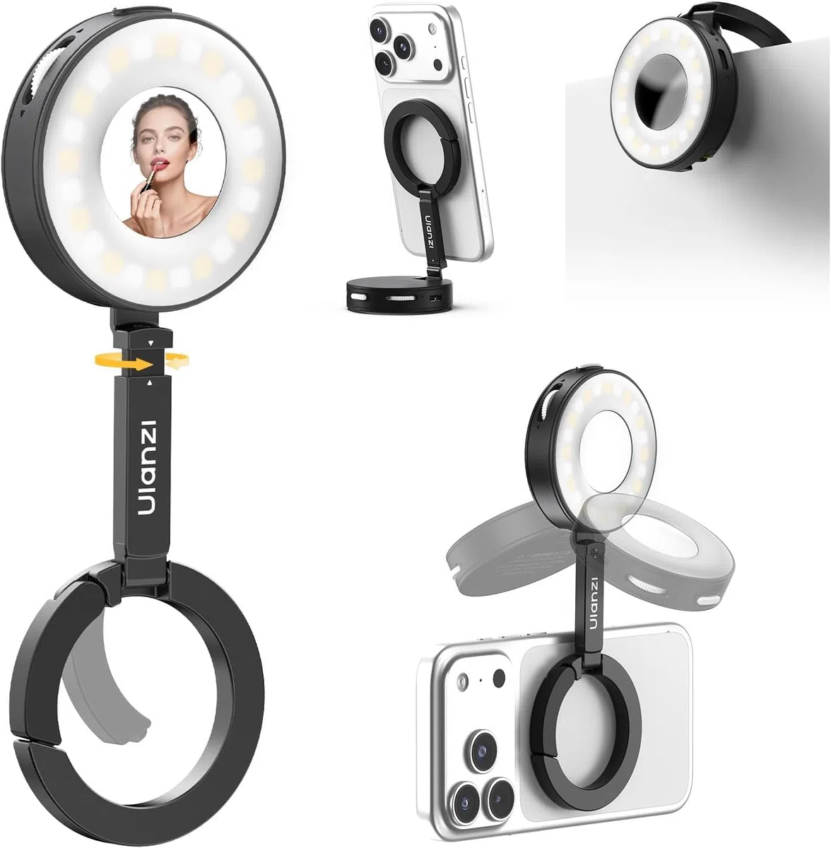 ULANZI ML05 Luz Magnética para Selfie para iPhone, LED Anular con Doble Imán y Espejo, 9000 K CRI≥97, Luz para Móvil con Iluminación Gran Angular, Ideal para Vlog, Foto y Grabaciones de Vídeo