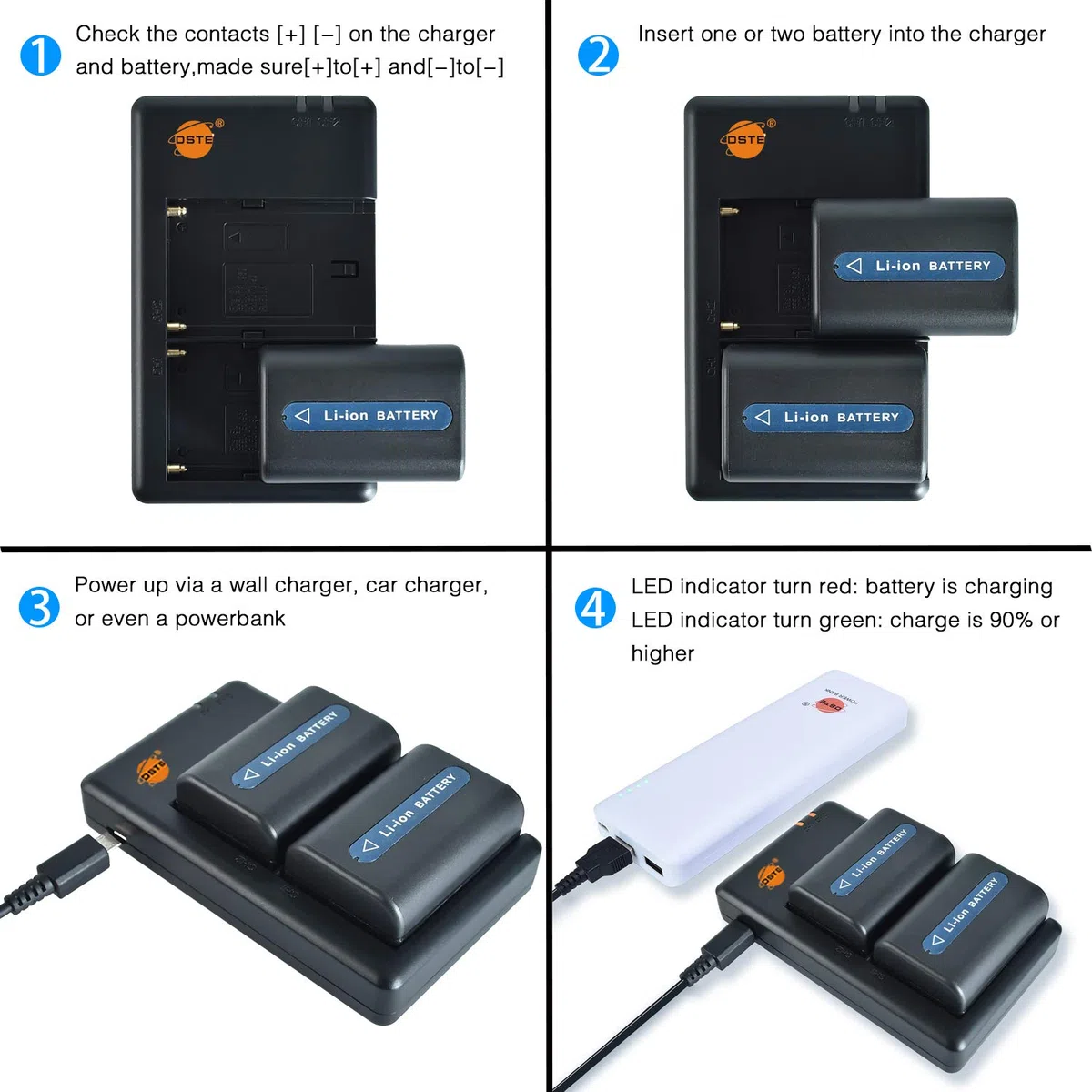 DSTE 2PCS NP-FM55H NP-FM50 (2300mAh/7.4V) Batería Cargador Compatible para Sony CCD-TRV208,CCD-TR208,CCD-TR408,CCD-TR748,CCD-TRV106,CCD-TRV107,CCD-TRV108