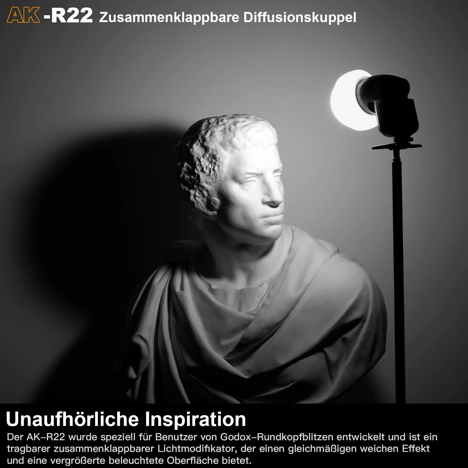 Godox AK-R22 Diffusion Dome,Klappbarer Lichtformer aus Silikonmaterial,für Rundkopfblitze Godox AD100PRO,AD200PRO (mit H200R),Diffusionskuppel für V1 Kamerablitzserie