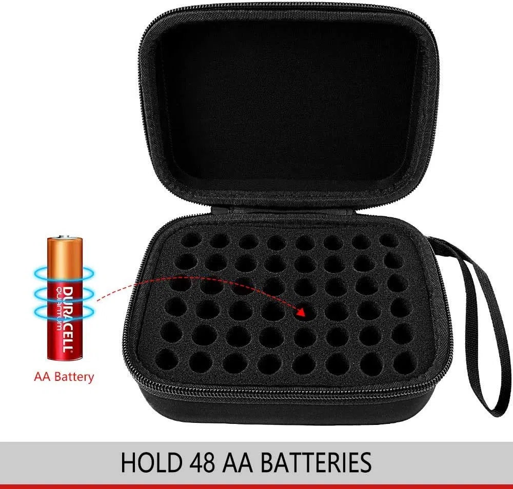 Comecase - Caja organizadora de batería Dura para 48 Pilas AA C D 9 V, Color Negro