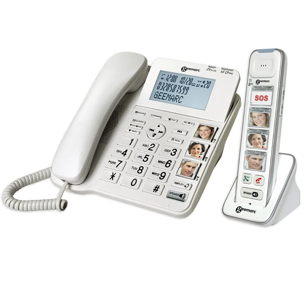 GEEMARC Amplidect Combi Photo 295 – Teléfono con cable amplificado con contestador para Senior + Combinado Inalámbrico Amplidect COMBI-PHOTO 295 – Fotofono para personas con discapacidad auditiva y