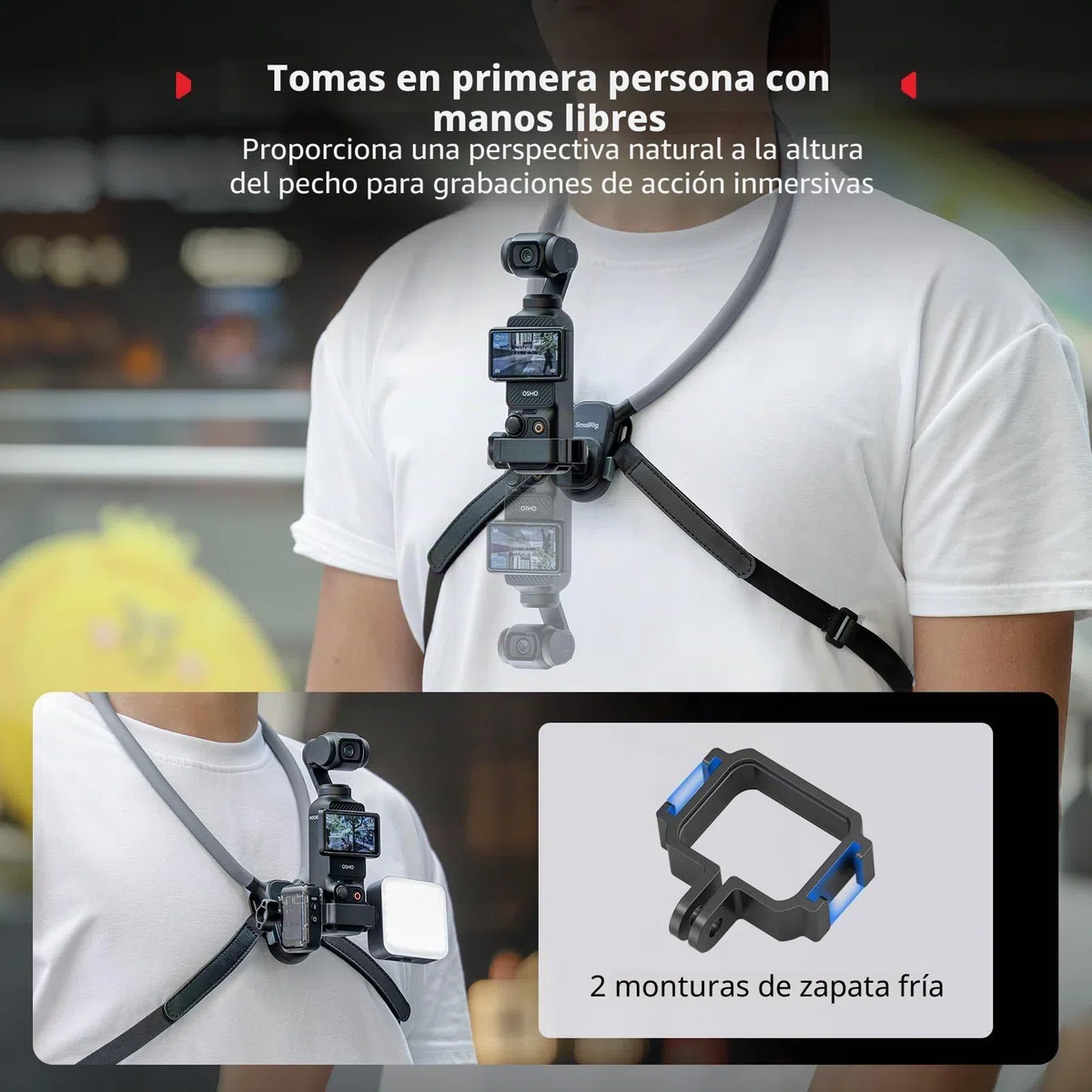 SMALLRIG Soporte Magnético de Cuello con Correa para Pecho, para Video POV Hands-Free para dji Osmo Pocket 4/3/360/Action 4/5, para GoPro Hero 12/11/10/9, para Insta360 X5/X4/X3/Ace Pro - 5567