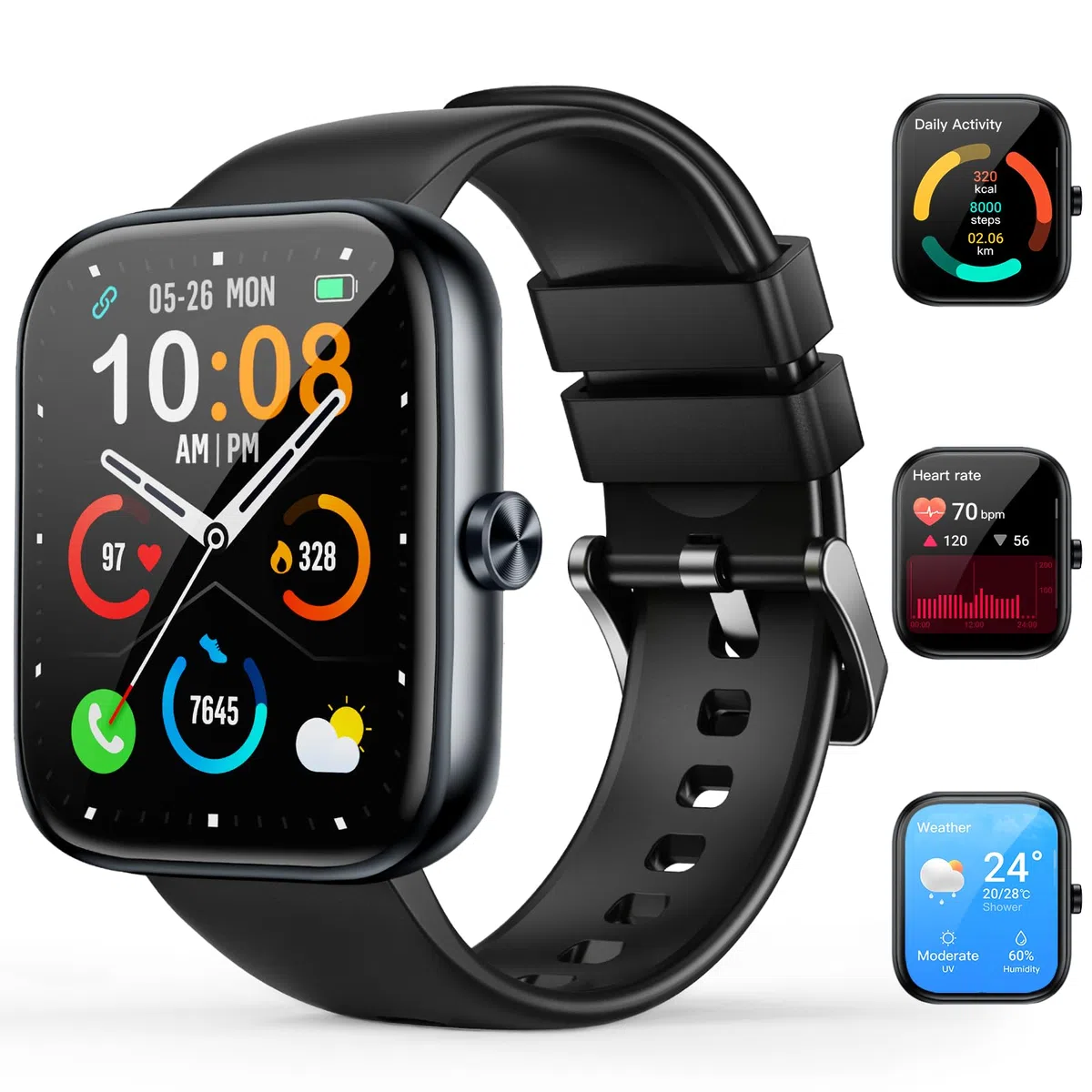MFVLP Reloj Inteligente Hombre Mujer, 1.83" HD Smartwatch con Llamadas Bluetooth, Smart Watch con Podómetro/Pulsómetro/SpO2/Monitor de Sueño,112+ Modos Deportes, IP68 Impermeable Android iOS, Negro