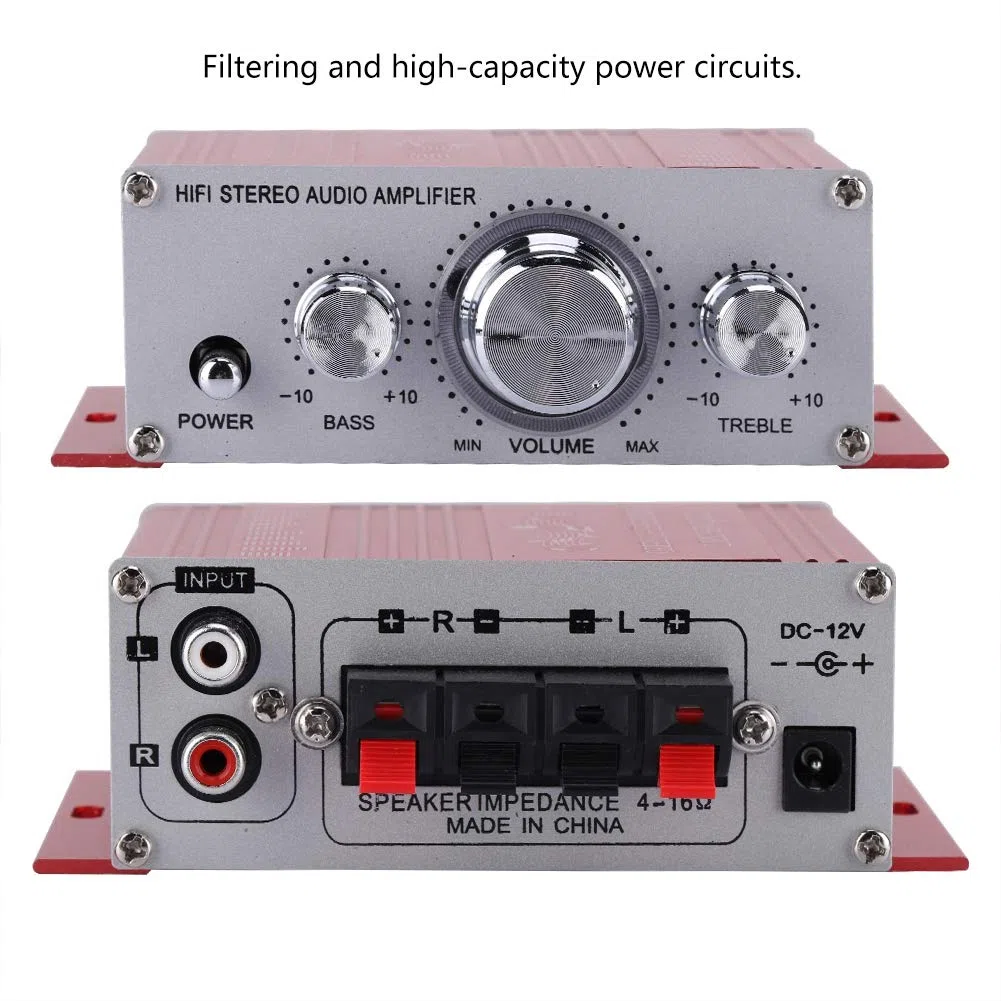 Annadue 4 Canales Mini Amplificador estéreo para automóvil Digital para automóvil, Reproductor de música de Audio en Modo de Sonido, para USB MP3 FM SD DVD(Red)