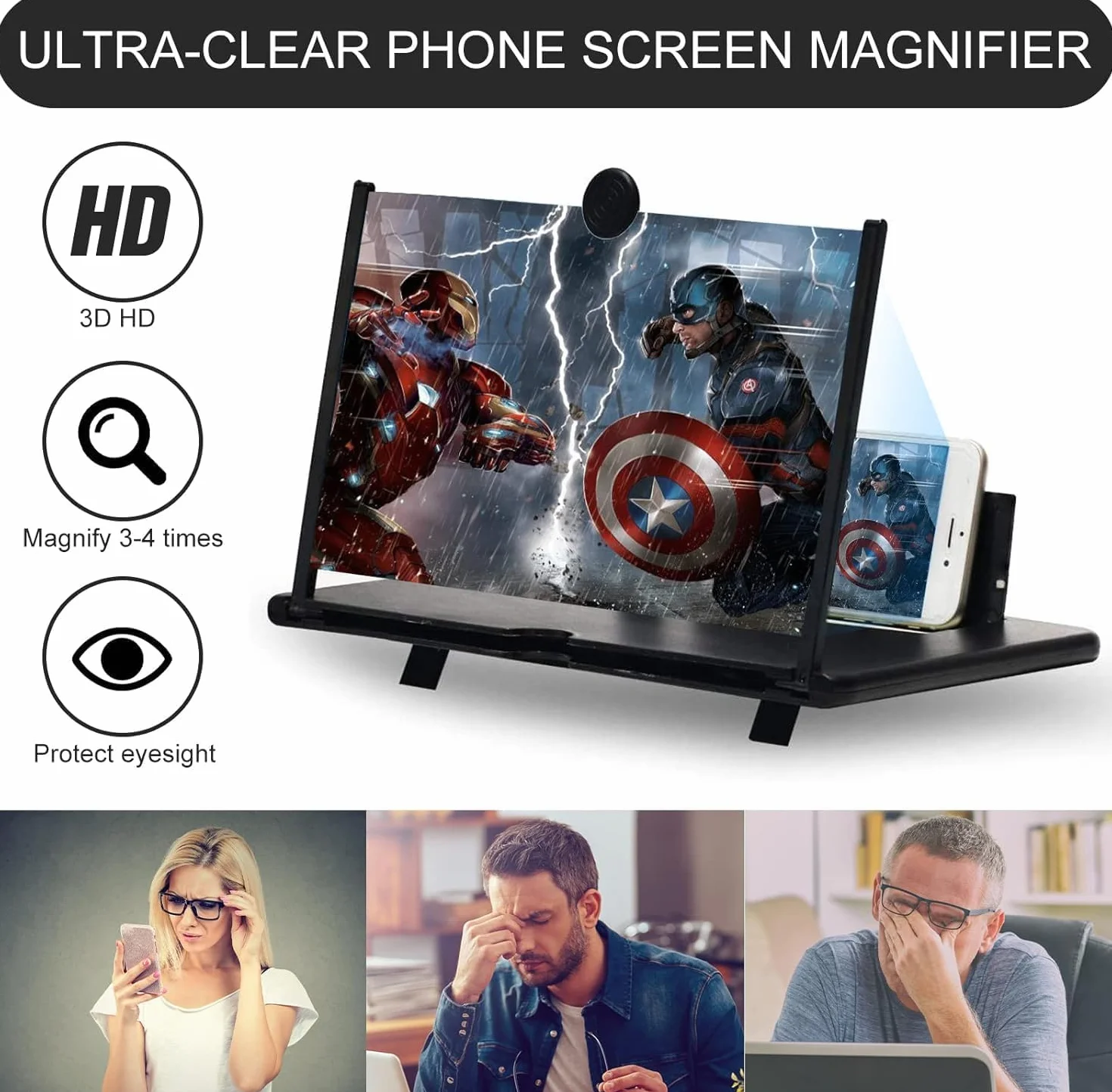 Amplificador Pantalla movil 16 Pulgadas, Lupa para teléfono Inteligente 3D HD, Anti-Azul, Plegable, Adecuado para con Todos los Smartphones