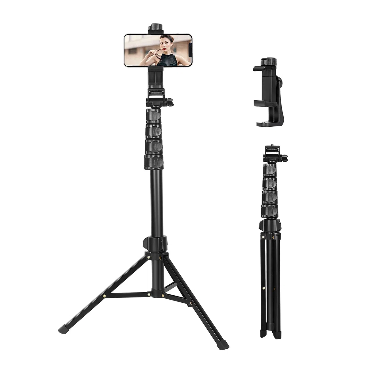 CAMBOFOTO 168CM Trípode para Móvil, se Puede Usar como Selfie Stick, Trípode Móvil Compatible con la Mayoría de Los Teléfonos Inteligentes,with Phone Clip