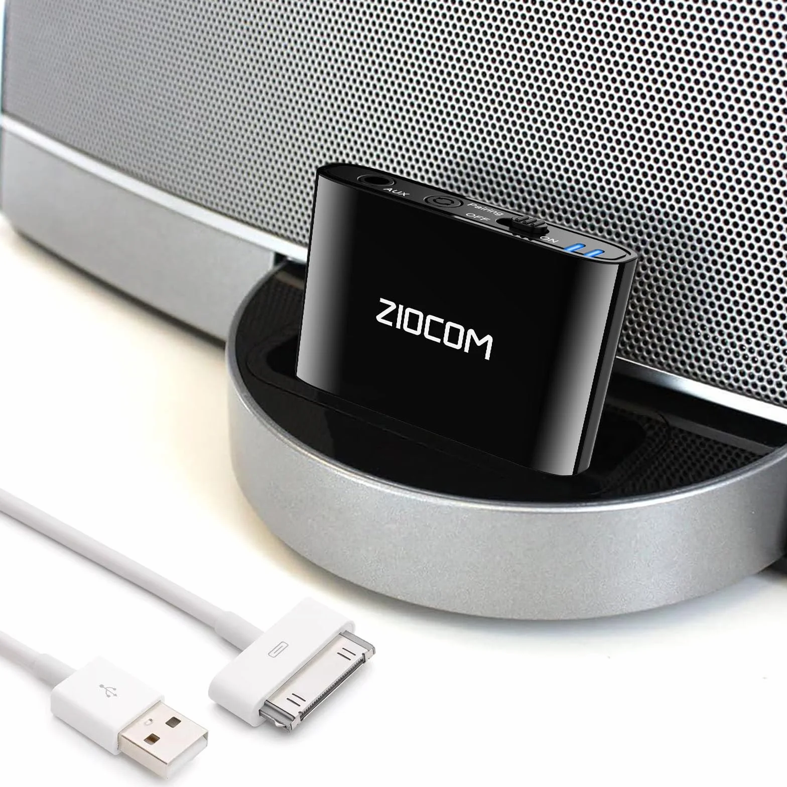 ZIOCOM Receptor Adaptador Bluetooth de 30 Pines para Bose iPod iPhone SoundDock y Otros Altavoces de Base de 30 Pin (No para automóvil y Moto) (Negro)