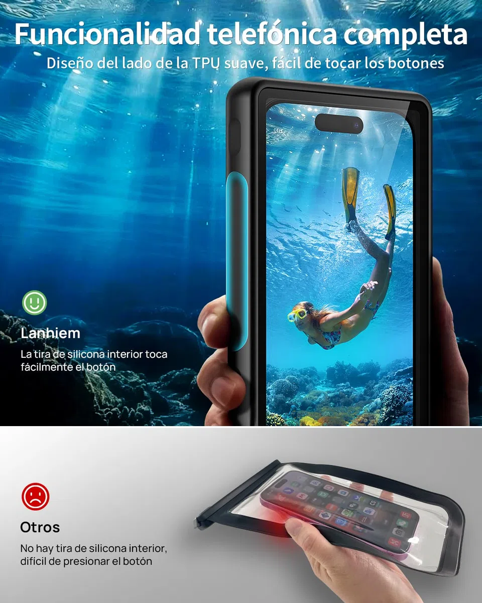 Lanhiem Funda Impermeable IPX8 15M Sumergible Profesional para iPhone Samsung Galaxy Huawei Xiaomi Redmi Google Pixel y Smartphone 4.7-6.9 Funda Subacuática, Negro